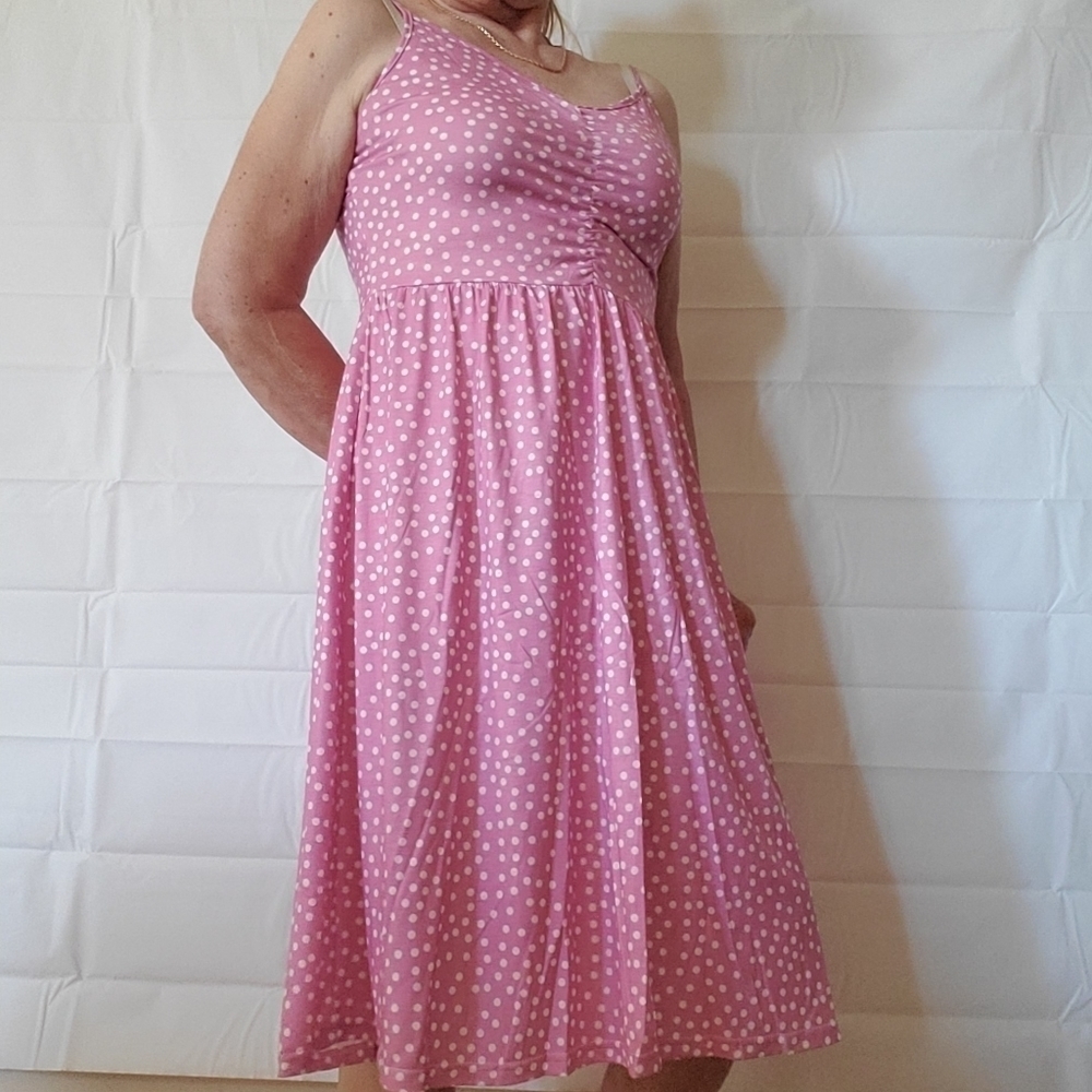💚💛💖 Beautiful Pink Polk A Dot Dress. Soft and Stretchy! New!